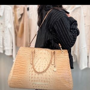 Brand: Brahmin  Elegant Tan Crocodile-Embossed Tote Bag